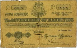 Mauritius 5 Rupees, 1928 image