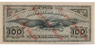 Mexican States 100 Pesos, 1885-1911                (1885-1913) reverse
