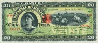 Mexican States 20 Pesos, 1885-1913 obverse