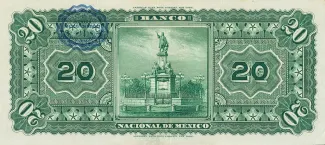Mexican States 20 Pesos, 1885-1913 reverse