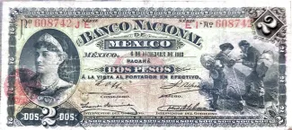 Mexican States 2 Pesos El Banco Nacional de México,  obverse