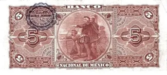 Mexican States 5 Pesos, 1888-1913 reverse