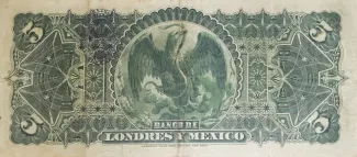 Mexican States 5 Pesos, 1889-1913 reverse