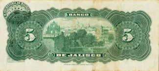 Mexican States 5 Pesos, 1902-1914 reverse