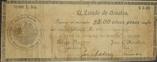 Mexican States 5 Pesos, 1913 image