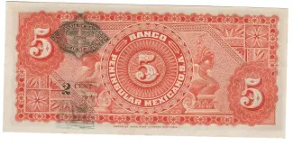 Mexican States 5 Pesos, 1914 reverse