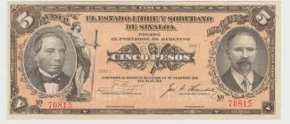 Mexican States 5 Pesos, 1915 image
