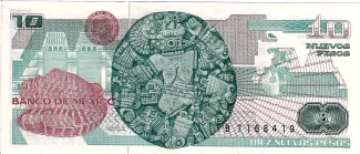 Mexico 10 Nuevos Pesos, 1992 reverse