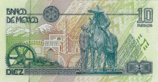 Mexico 10 Pesos, 1994-1996 reverse