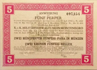 Montenegro 5 Perpera, 1917 image