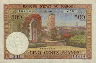 Morocco 500 Francs, 1956 image