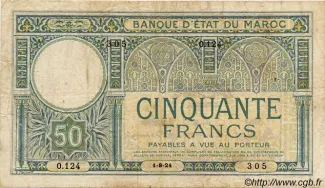 Morocco 50 Francs, 1928 image
