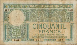 Morocco 50 Francs, 1932 image