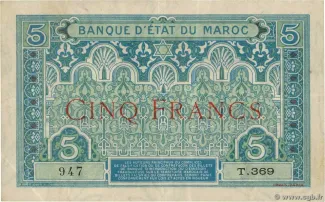 Morocco 5 Francs, 1921 image