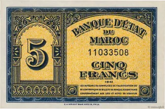 Morocco 5 Francs, 1944 image