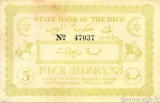 Morocco 5 Riffans, 1923 image