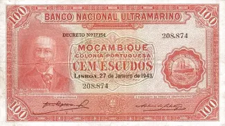 Mozambique 100 Escudos, 1943-1945 obverse