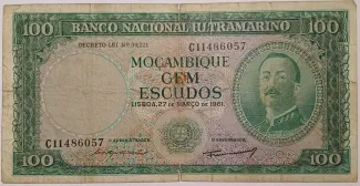 Mozambique 100 Escudos, 1961 obverse
