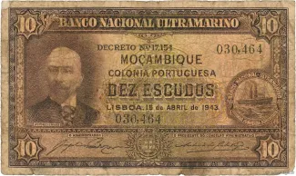 Mozambique 10 Escudos, 1943-1945 obverse