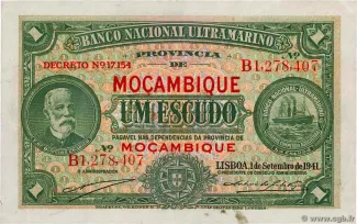 Mozambique 1 Escudo, 1941 obverse