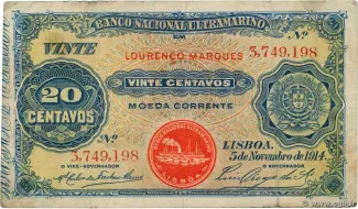Mozambique 20 Centavos, 1914 obverse