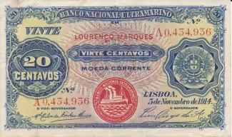 Mozambique 20 Centavos, 1914 obverse