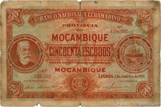 Mozambique 50 Escudos, 1921 obverse
