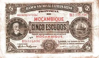 Mozambique 5 Escudos, 1941 obverse