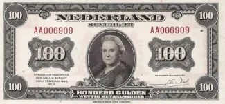 Netherlands 100 Gulden - Wilhelmina "facing left", 1943 obverse