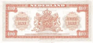 Netherlands 100 Gulden - Wilhelmina "facing left", 1943 reverse
