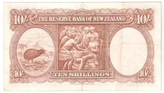 New Zealand 10 Shillings, 1940-1967 reverse