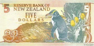 New Zealand 5 Dollars, 1992-1997 reverse