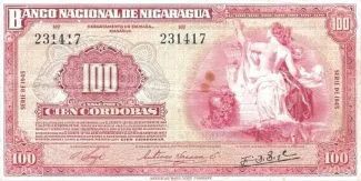 Nicaragua 100 Córdobas, 1945 image
