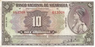 Nicaragua 10 Córdobas, 1951 image