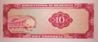 Nicaragua 10 Córdobas, 1972 reverse