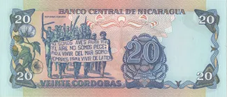 Nicaragua 20 Córdobas, 1985 reverse