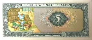 Nicaragua 5 Córdobas, 1972 reverse