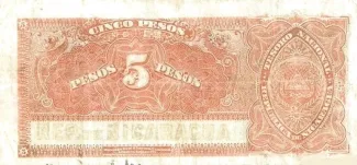 Nicaragua 5 Pesos, 1908 reverse