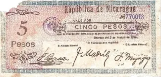 Nicaragua 5 Pesos, 1910