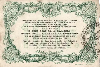Nord, Department of 10 Francs, 1916-1917 reverse