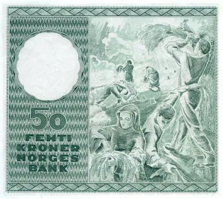 Norway 50 Kroner, 1950-1965 reverse