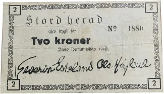 Norwegian notgeld 2 Kroner, 1940 obverse