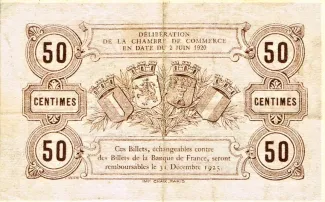 Oise, Department of 50 Centimes, 1920 reverse