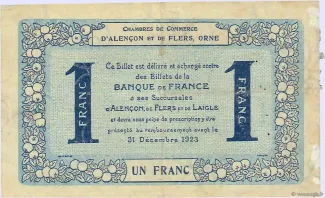 Orne, Department of 1 Franc, 1915 reverse