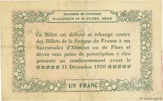 Orne, Department of 1 Franc, 1915 reverse