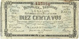 Paraguay 10 Centavos, 1874