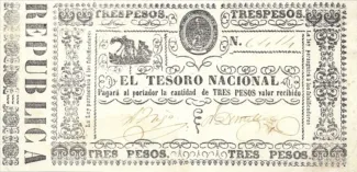 Paraguay 3 Pesos, 1865-1870