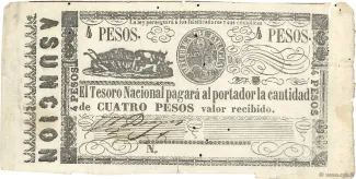 Paraguay 4 Pesos, 1865-1870