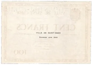 Pas-de-Calais, Department of 100 Francs, 1940 reverse