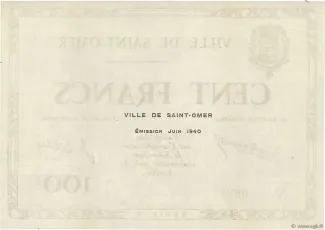 Pas-de-Calais, Department of 100 Francs, 1940 reverse